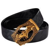 Men's Ratchet Leather 1 3/8" Belt Golden Bat Metal Slide Buckle For Golf Casual Jeans